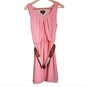 NWT chiffon mini dress pink with boho belt womens size XL